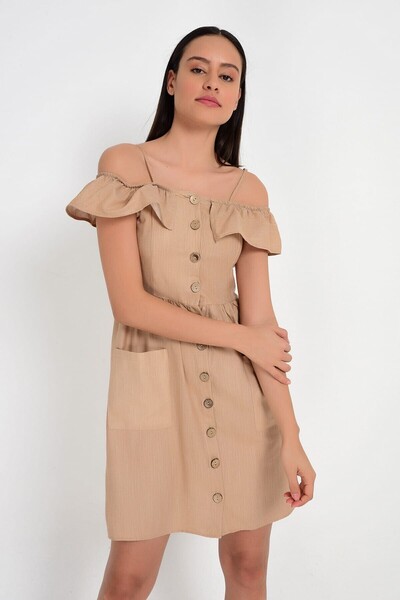 Cotton Mood 9201581 Bodrum Madonna Collar Strap Dress Mink