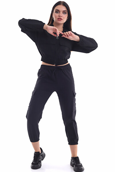 Cotton Mood 21323236 Dok. Cargo Pocket Pocket Pant + Front Zipper Pocket Coat Black