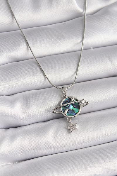 Clariss 316L Steel Silver Color Chain Zircon Stone Planet Model Women's Necklace