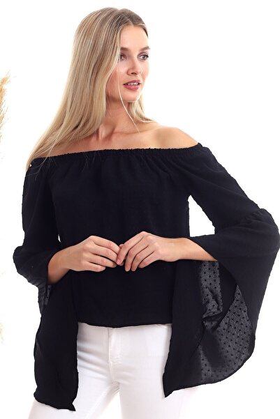 Cotton Mood 20333347 بلوزة دوك.بونبونلو مادونا بأكمام على شكل سيف باللون الأسود