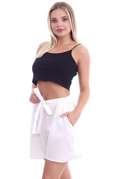 Cotton Mood 20074507 Dok.Keten Pocketed Shorts with Ties and Elastic Waist Ekru