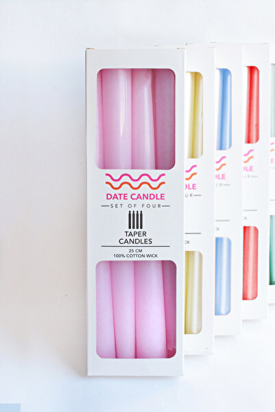 Date Candle Pembe Pastel Renk Konik Dekoratif Şamdan Mum - 4' Lü Set