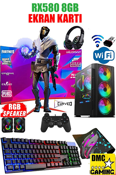 Dmc 164x (PUBG,GTA 5) I5-3470,16gb,500gb Hdd,256gb Ssd,rx580 8gb,23.8"oyuncu Masaüstü Bilgisayarı