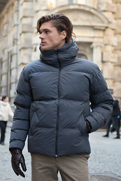 Danger Ανδρικό παλτό γαρνιρισμένο με νερό και αντιανεμικό παλτό μεγάλου μεγέθους Anthracite