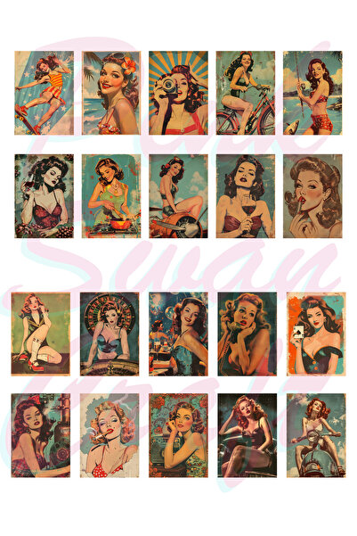 Pink Swan Craft Vintage Pinup Girls - Set de autocolante pentru picturi Bulle...