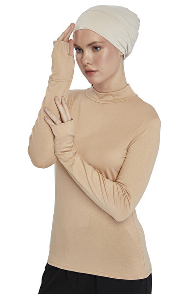 Altobeh Organic Dark Beige Turtleneck Finger Snap Women's Bodysuit