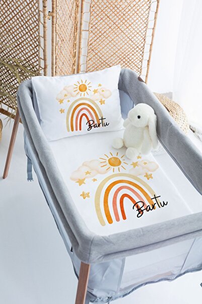 Lilabio %100 Pamuk Saten İsme Özel İsimli 70x120 Park Yatak Nevresim Seti Gök...