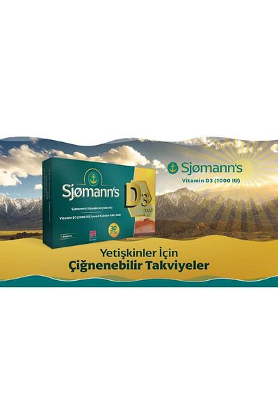 Sjomann's SJOMANNS Vitamin D3 1000 IU 30 Chewable Tablets 8682792377342