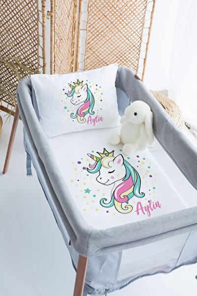 Lilabio %100 Pamuk Saten İsme Özel İsimli 70x120 Park Yatak Nevresim Seti Uni...