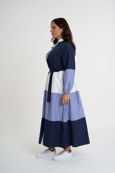 HANIQA Navy Blue - Garnished Belted Shirt Dress |   44-50 |   4034