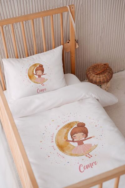 Lilabio %100 Pamuk Saten Isme Özel Isimli 100x150 Bebek Yatak Nevresim Seti M...