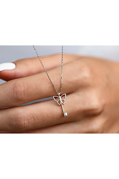 Safir Kuyumculuk Şık Anahtar Detaylı Kelebek Kolye - Özel Tasarım Minimal Kol...