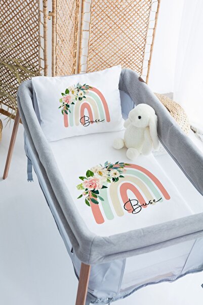 Lilabio %100 Delux Pamuk Saten İsme Özel 70x120 Park Yatak Nevresim Seti Gökk...