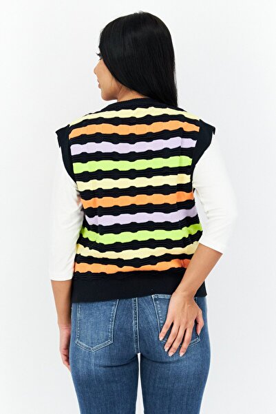 Levi's Women Crew Neck Stripe Sweater Vest, Black Combo