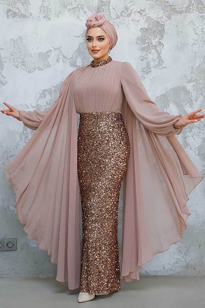 Neva Style - Sequined Mink Hijab Evening Dress 50231V