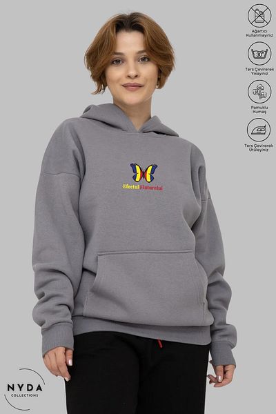 Nyda Collections Unisex Hoodie Romania Efectul Fluturelui Βαμβακερό φούτερ με κουκούλα με στάμπα με κουκούλα