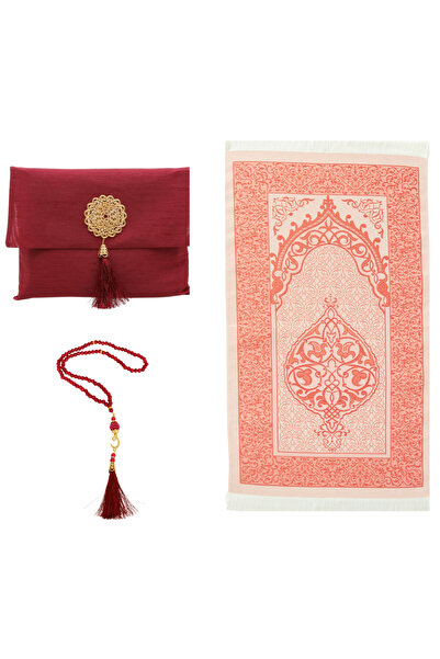 Modish Group Portable Prayer Set - Prayer Beads with Slub Pouch, Taffeta Prayer Rug and Pearl Vav