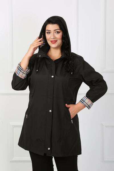 By Alba Collection Kadın Siyah Büyük Beden Trençkot