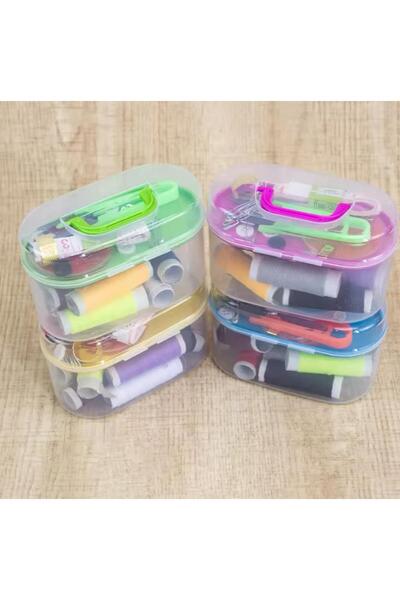 OZN AKSESUAR Mini Dikiş Seti Kutusu Iplik Iğne Düğme Makas Mezura Takımı Seti Özel Dikiş Kutusu