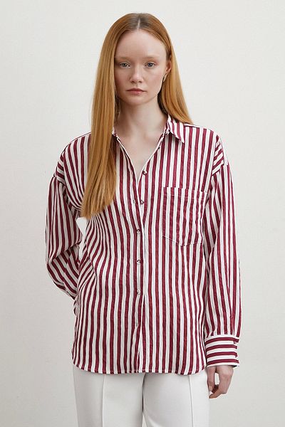 Never more Claret Red Multi Striped Pocket Shirt