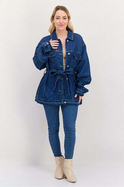Esprit Women Washed Denim Jacket , Dark Blue