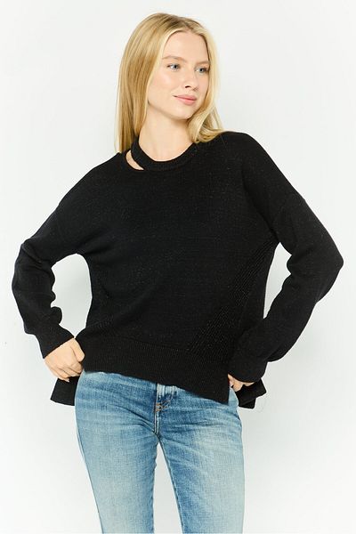 Dkny Women Round Neck Knitted Long Sleeves Cut Out Sweatshirt, Black