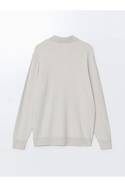 LC Waikiki Southblue Beige Polo Neck Long Sleeve Men's Knitwear Sweater