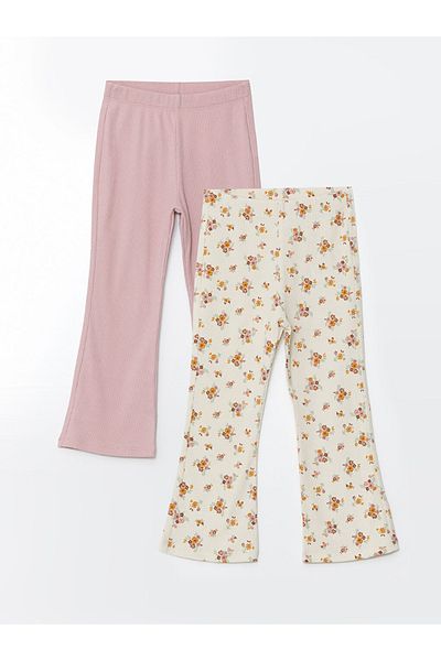 LC Waikiki Pink Elastic Waist Floral Girls' Leggings Pants 2 Pcs