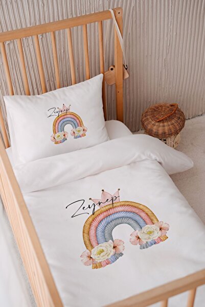 Lilabio %100 Pamuk Saten Isme Özel Isimli 100x150 Bebek Yatak Nevresim Seti Ç...