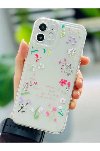 Go Aksesuar حافظة سيليكون مرنة متوافقة تمامًا مع هاتف Iphone 12 و12 Pro مع نمط طباعة زهور الحافة