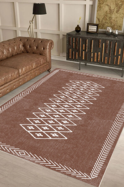 UZZA Salon Halısı Geometrik İskandinav Eskitmeli Dijital Baskı Yıkanabilir Ka...