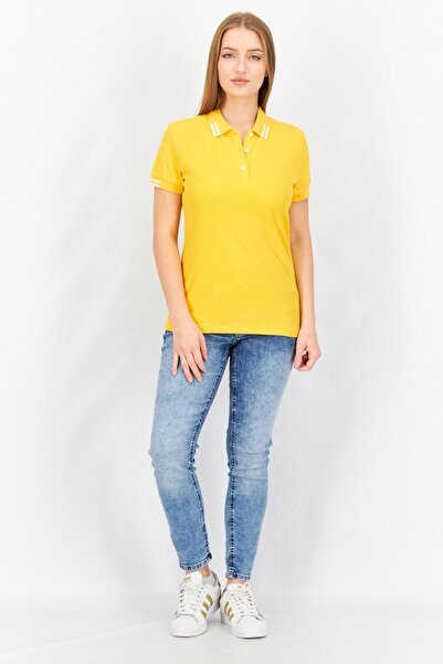 Aigle Women Spread Collar Short Sleeve Embroidered Polo Shirt, Yellow
