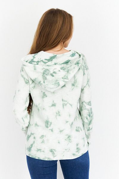 Weatherproof Women Tie Dye Printed Long Sleeve Hooded Sweater, Green