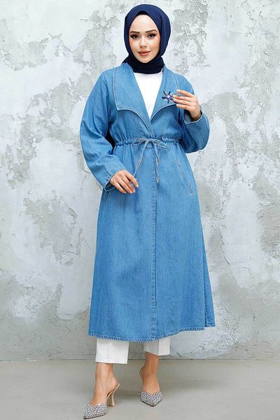 Neva Style Șapcă Hijab Albastru Denim Brodat cu margele 6823M