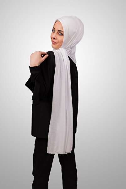 Şalcenneti.com Women's Hijab Practical Combed Cotton Shawl Front Sponge Ready Snap Optical White Color Scarf