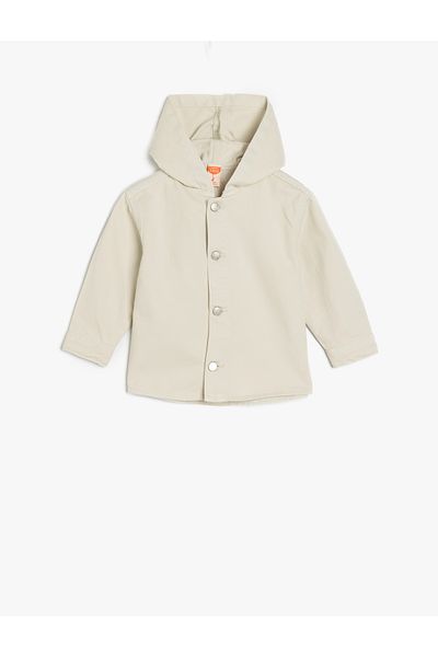 Koton Snap Detailed Long Sleeve Hooded Cotton Denim Shirt Jacket