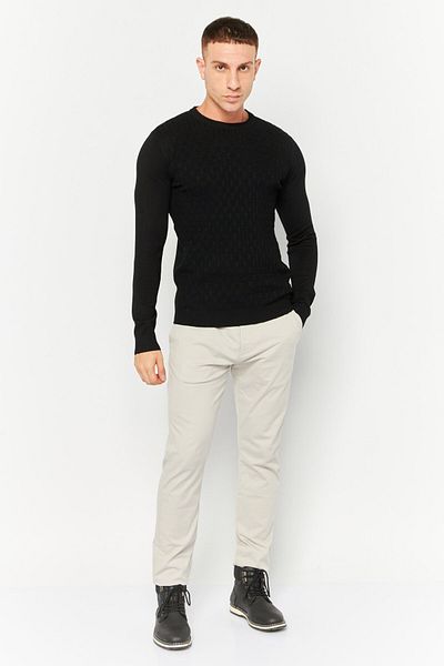 Sorbino Men Crew Neck Long Sleeves Textured Sweater, Black