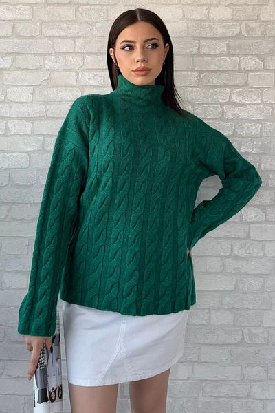 GÜLSELİ Emerald Green Half Turtleneck Patterned Women's Knitwear Sweater