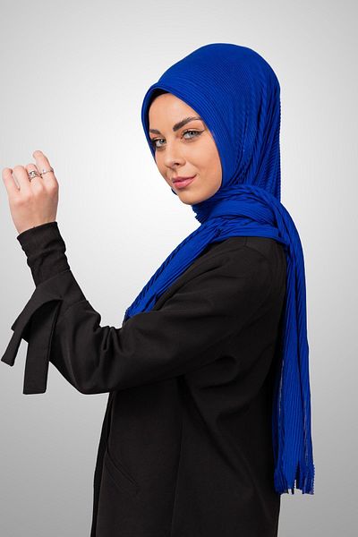 Şalcenneti.com Βιολογικό Σαξ Χρώμα Πρακτικό Πλισέ Σάλι με Σφουγγάρι - Μοντέλο έτοιμο για το άλμα