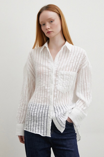 Never more Λευκό διαφανές ριγέ πουκάμισο
