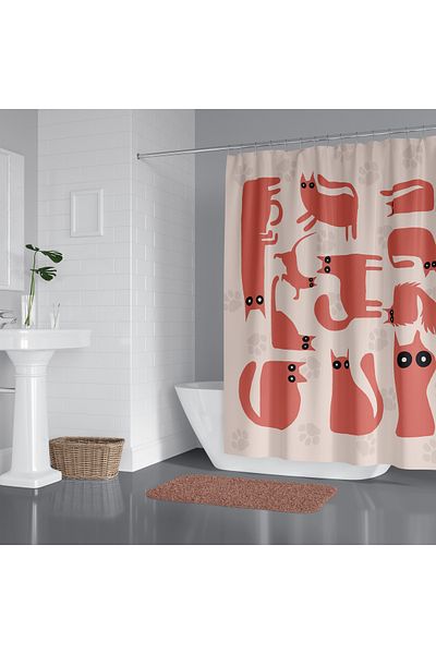 Zethome 1X180X200 Single Wing Ring Shower Curtain with Gift - Cats Bathroom