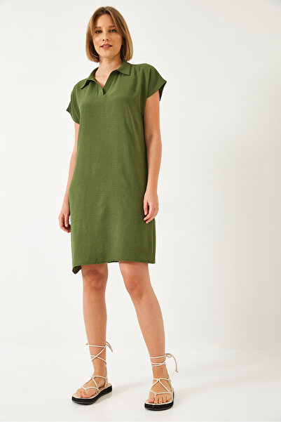 Bianco Lucci Γυναικείο φόρεμα πόλο με λαιμόκοψη, καλοκαιρινό φαρδύ λινό φόρεμα Ayrobin 70219 60271008