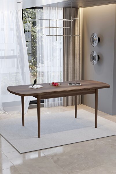 Renlife Mutlu Serisi Yemek Masası Açılabilir 6 Kişilik Masa Ahşap Ayak(Erciyes Ceviz)