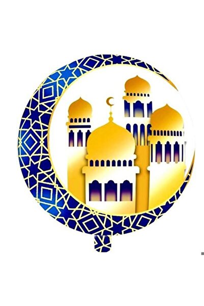 Generic Brand Round Ramadan Cubbeli Blue Foil Balloon with Hilal Figure