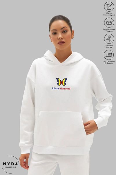 Nyda Collections Unisex Hoodie Romania Efectul Fluturelui Βαμβακερό φούτερ με κουκούλα με στάμπα με κουκούλα
