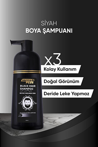 Softto Plus Saç Siyahlaştırıcı Şampuan Beyaz Saç Kapatıcı Doğal Görünüm Anında Etki 350 ml
