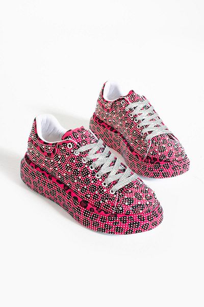diclepolat Fuchsia Leopard Stone Women's Sneakers - Thick Sole Casual Andra