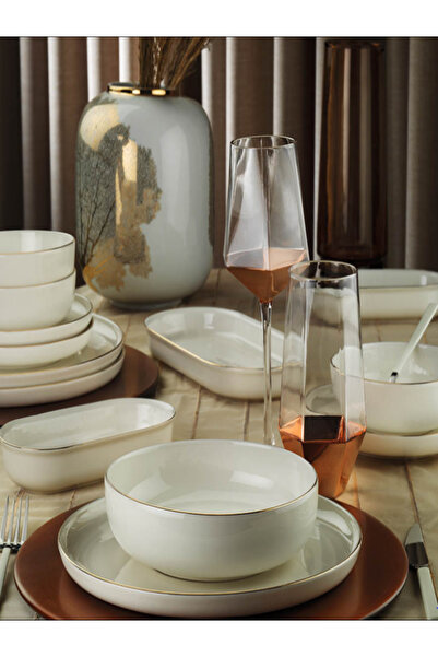 Kütahya Porselen Bone Moderna 26 Parça 6 Kişilik Yemek Takımı Altın File
