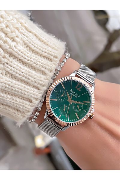 Ferrucci Stainless Steel Wire Function Phosphor Glass Women's Wristwatch + Bracelet with Gift
