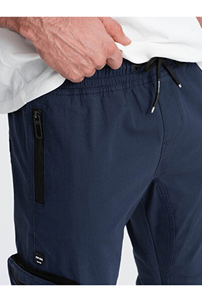 OMBRE Ανδρικό παντελόνι JOGGER με τσέπες cargo με φερμουάρ - navy blue V5 OM-PAJO-0135 S